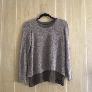 ZARA W&B Collection Women's Small Brown Layered Sheer Hem Blouse Sweater